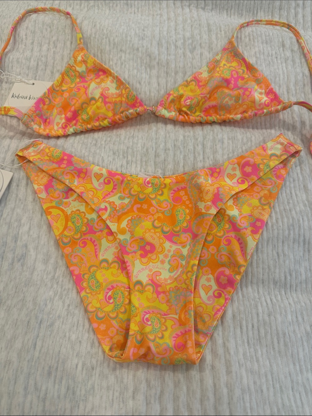 Kulani Kinis Orange Pink Paisley Triangle Bikini - Picture 2 of 5